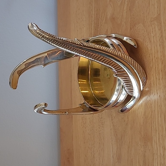 PARTYLITE Vintage 90s Brass Feather Pillar Candle Holder P0414 - Picture 5 of 16